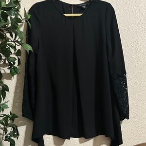Karen Kane Black Blouse with Lace Sleeves